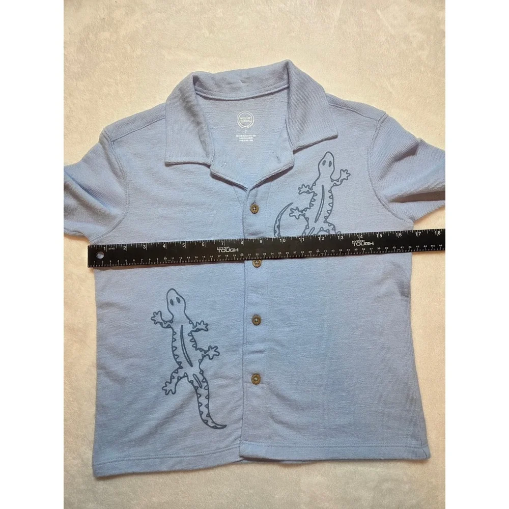 220. Wonder Nation Boys Polo Shirt Blue Lizard Print Size 7 Short Sleeve